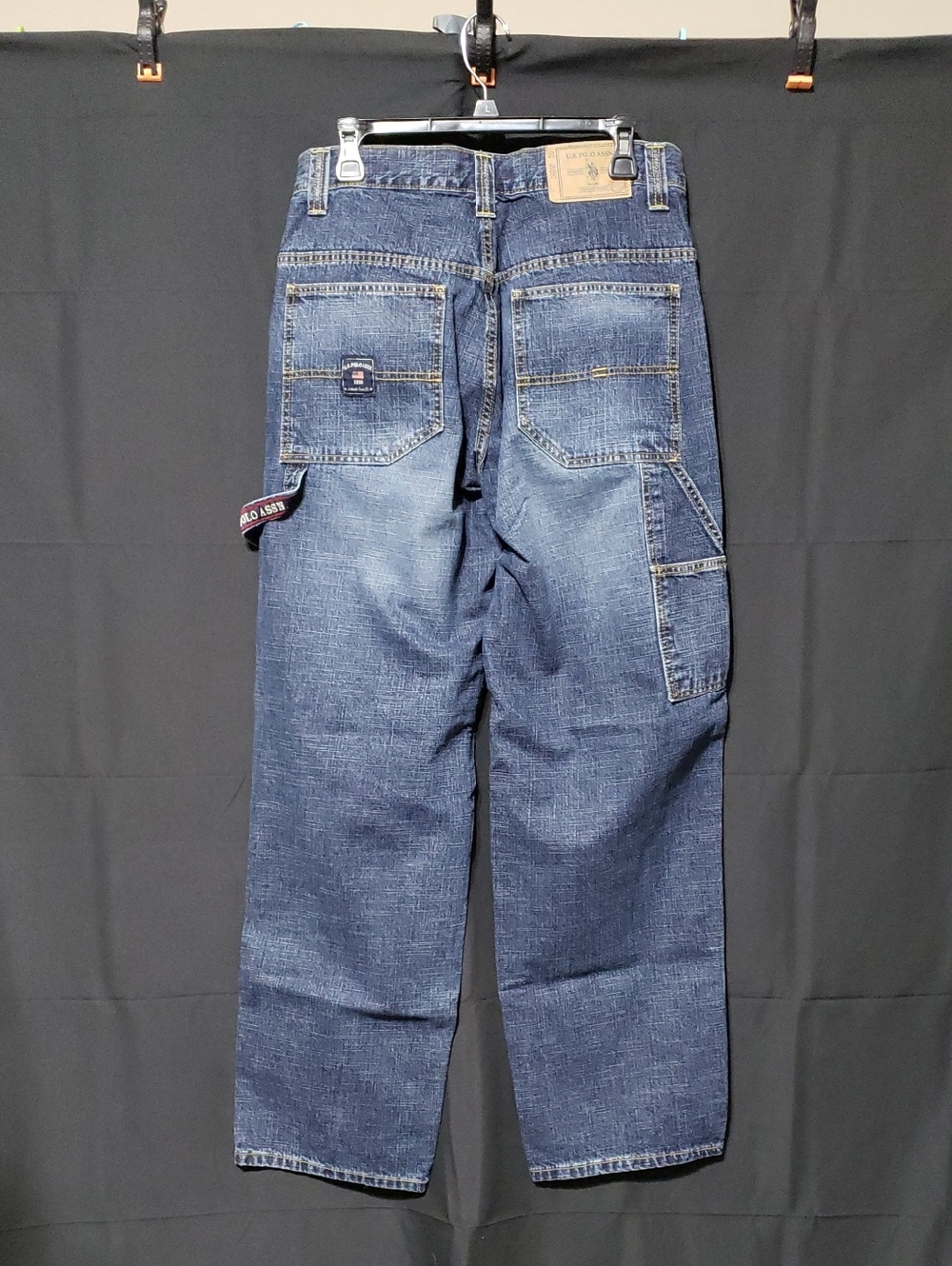 Vintage Y2K U.S. Polo Assn. Baggy Carpenter Jeans Featuring A Dark Wash. 